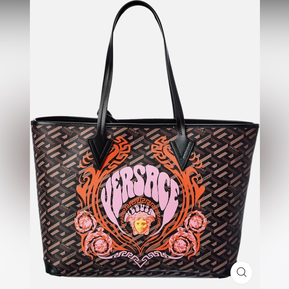 Versace La Greca Medusa Music Coated Canvas & Leather Tote